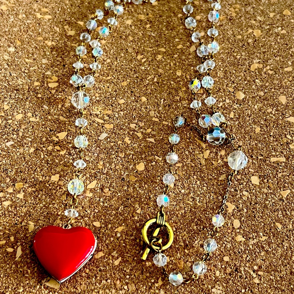 Meditation beads with Red Locket.  Aura beads Czech glass